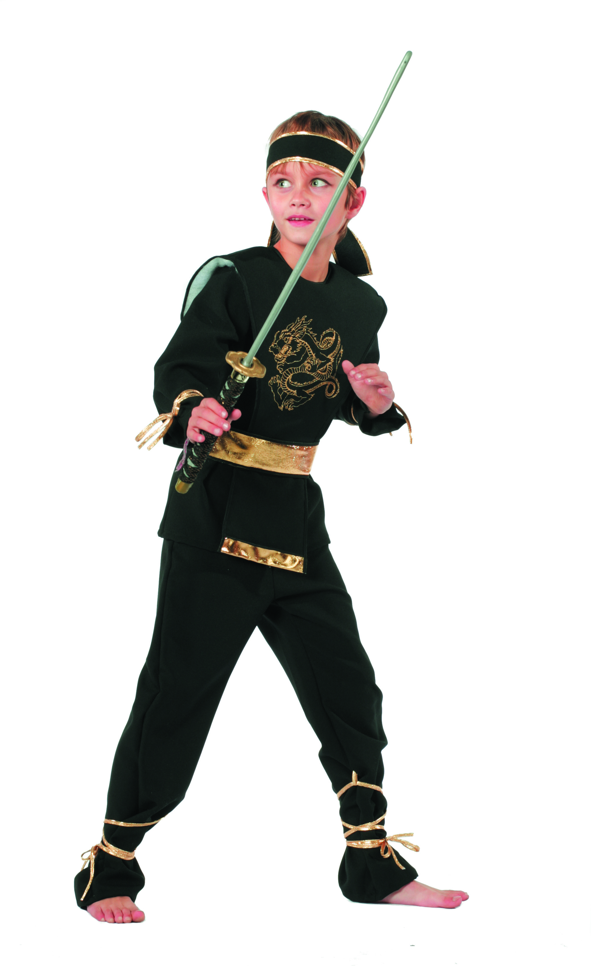 High Kick Goud Zwarte Ninja Dragon Jongen Kostuum