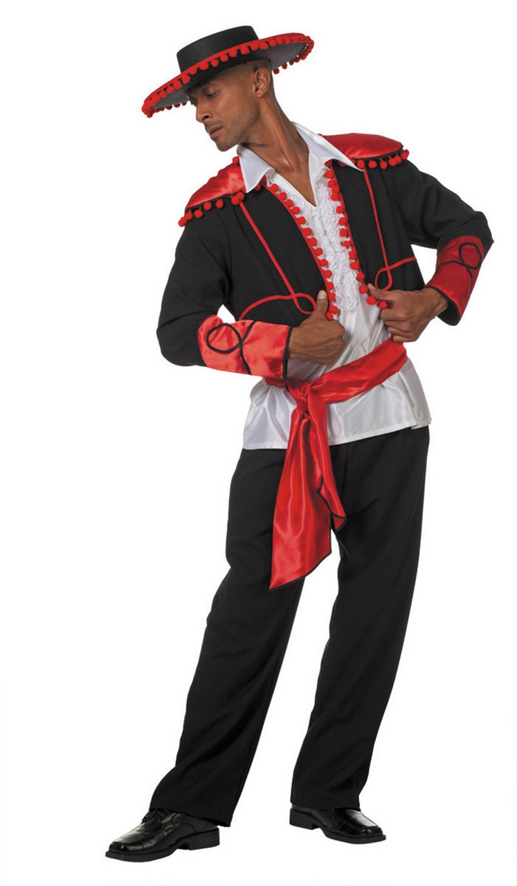 Rood Zwarte Flamenco Stierenvechter Don Miguel De Castanguelas Man Kostuum