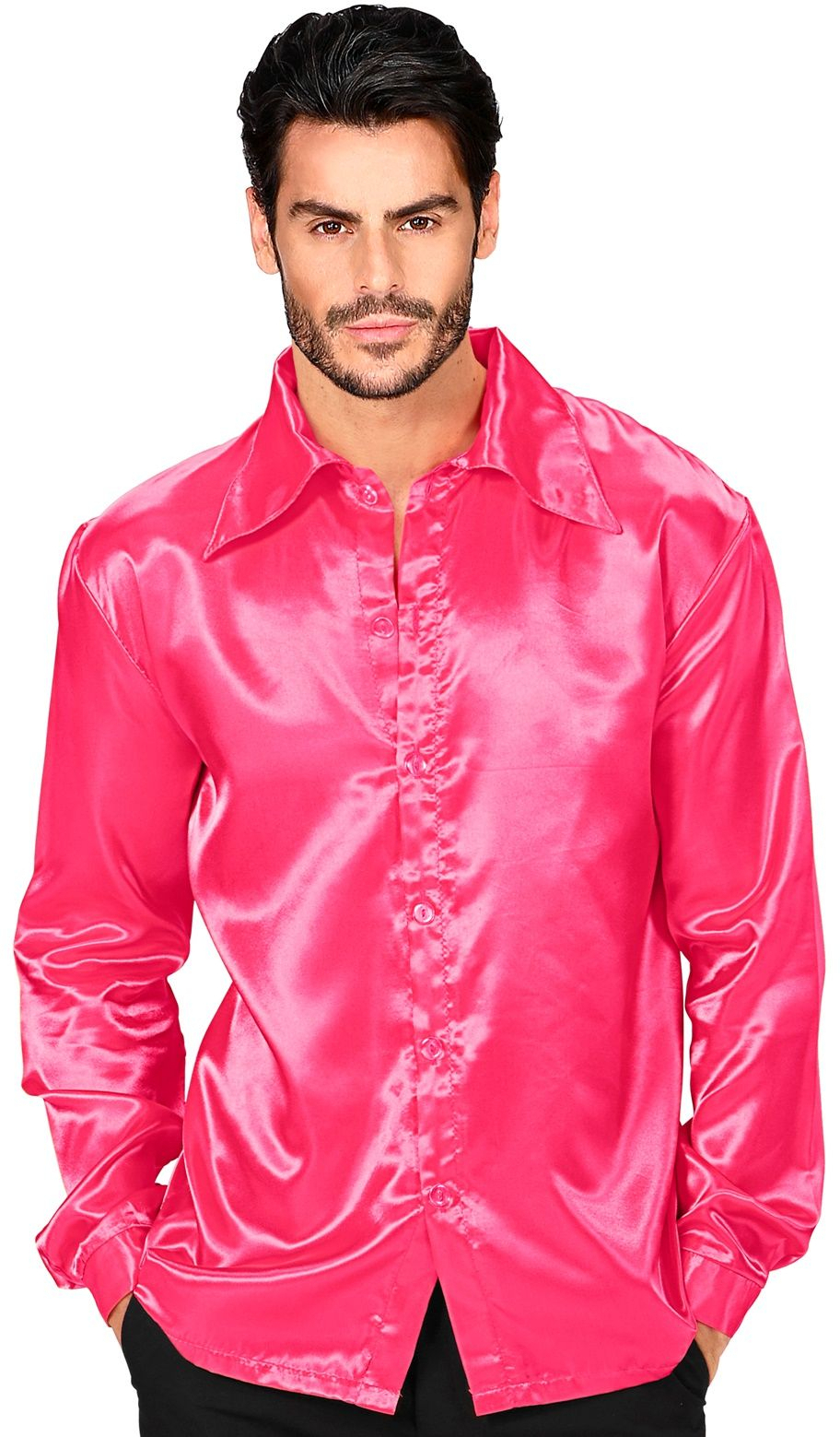 70s Disco Shirt Roze Satijn Man