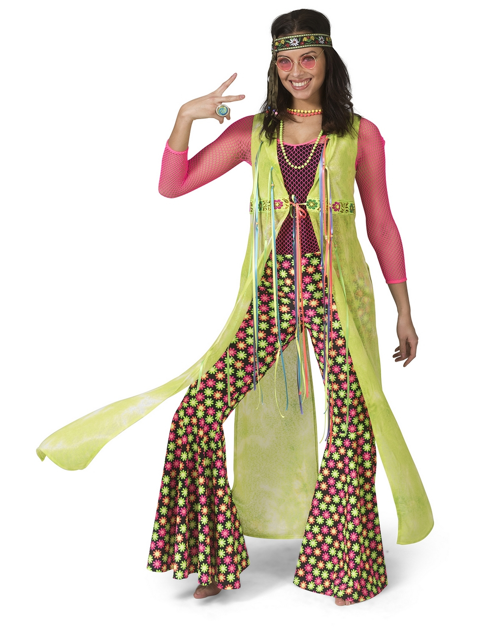 Neon Gele Cape Jas Hippie Vrouw