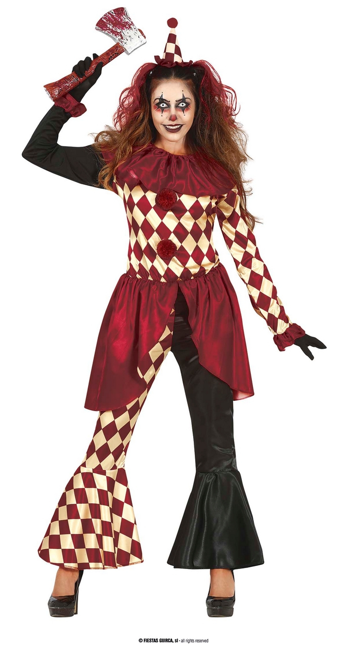 Checkered Horror Clown Vrouw Kostuum