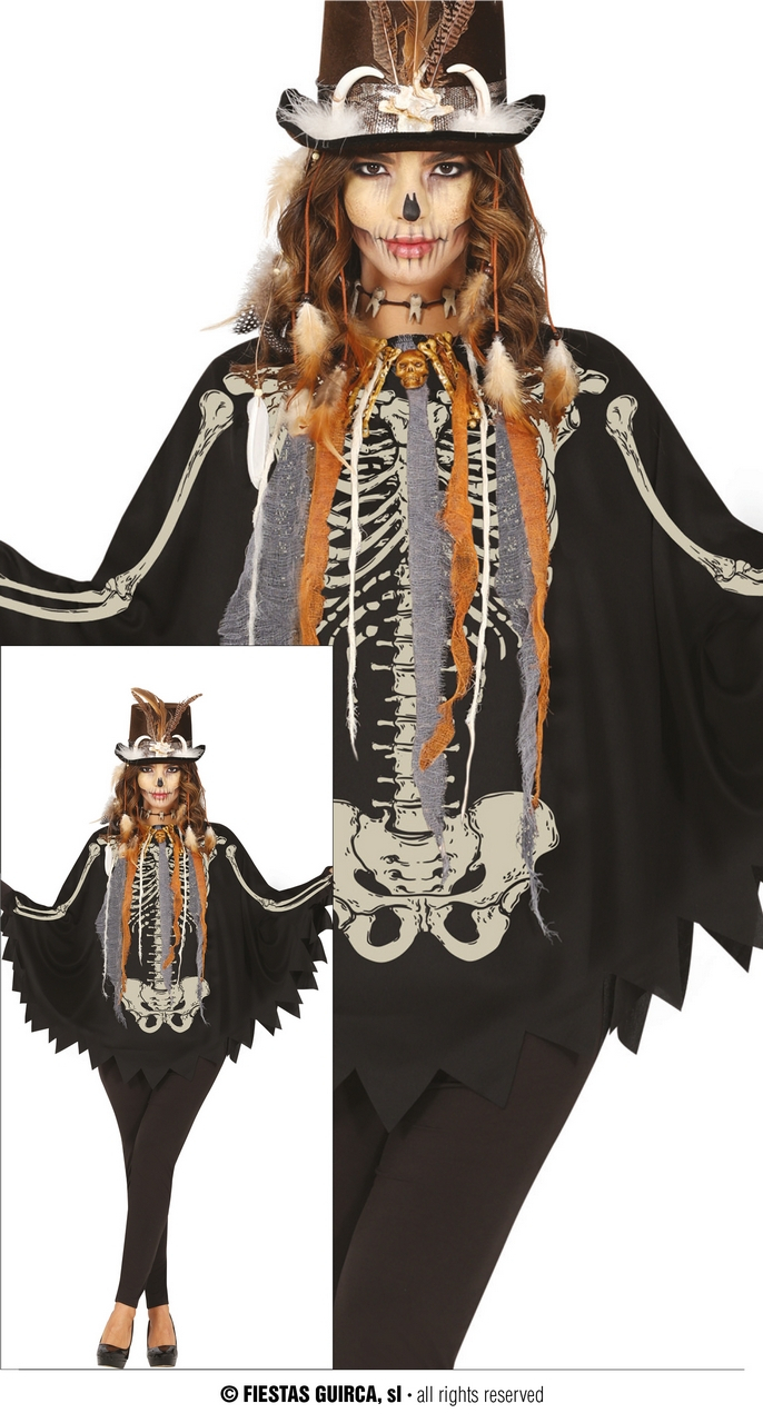 Voodoo Bones Poncho Vrouw Kostuum