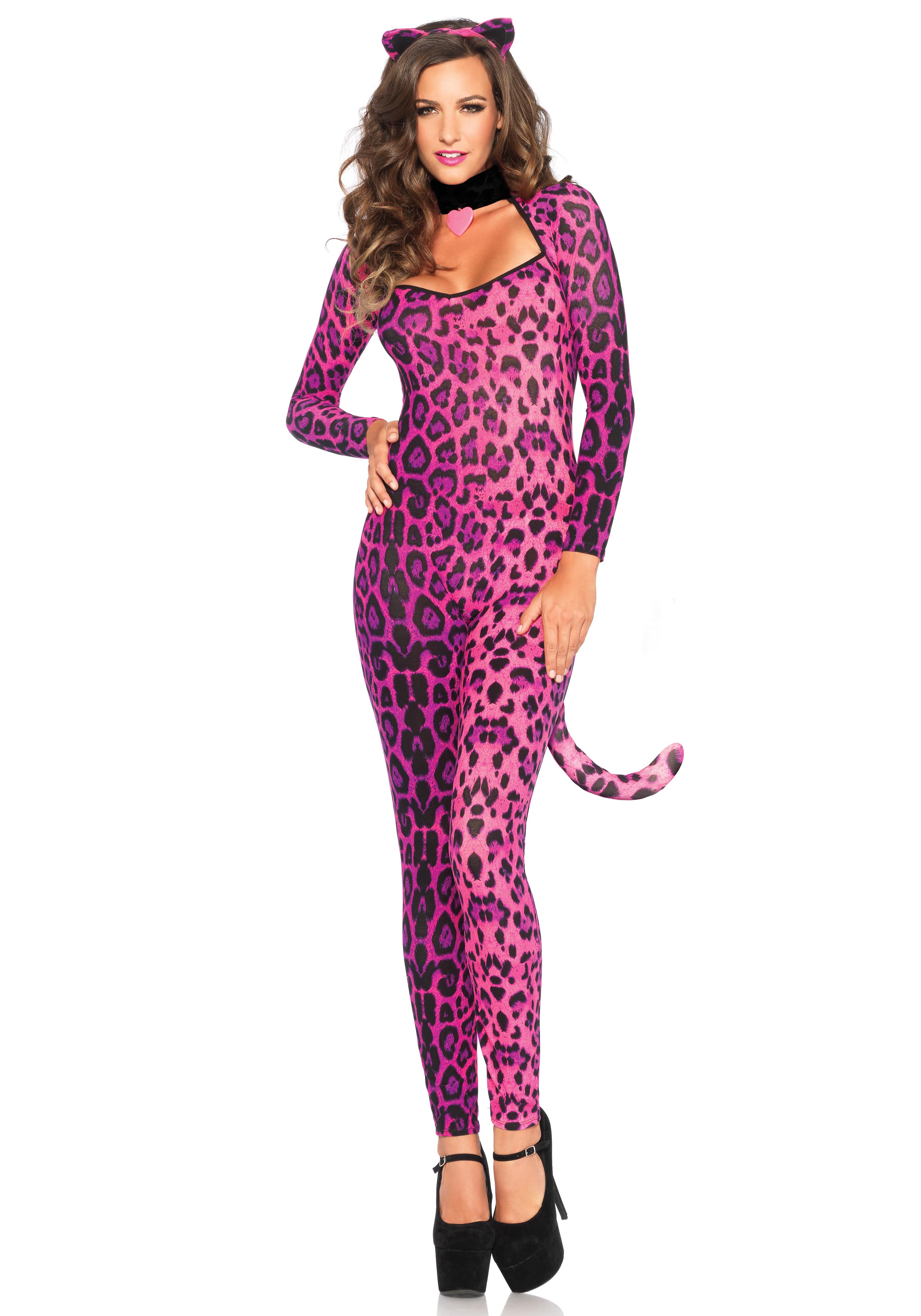 Roze Spannende Panter Catsuit Vrouw Kostuum