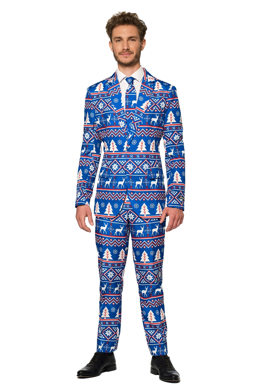 Christmas Blue Nordic Rendier Kerst Man Kostuum