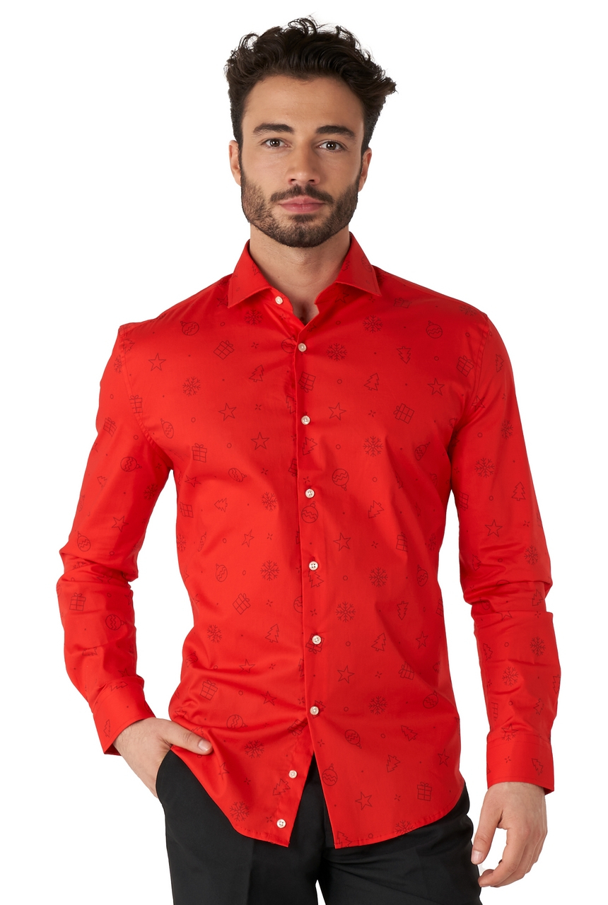 Subtiele Rode Christmas Icons Blouse Man