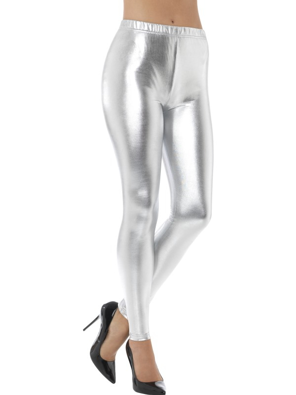 Zilveren Metallic Disco Legging Vrouw