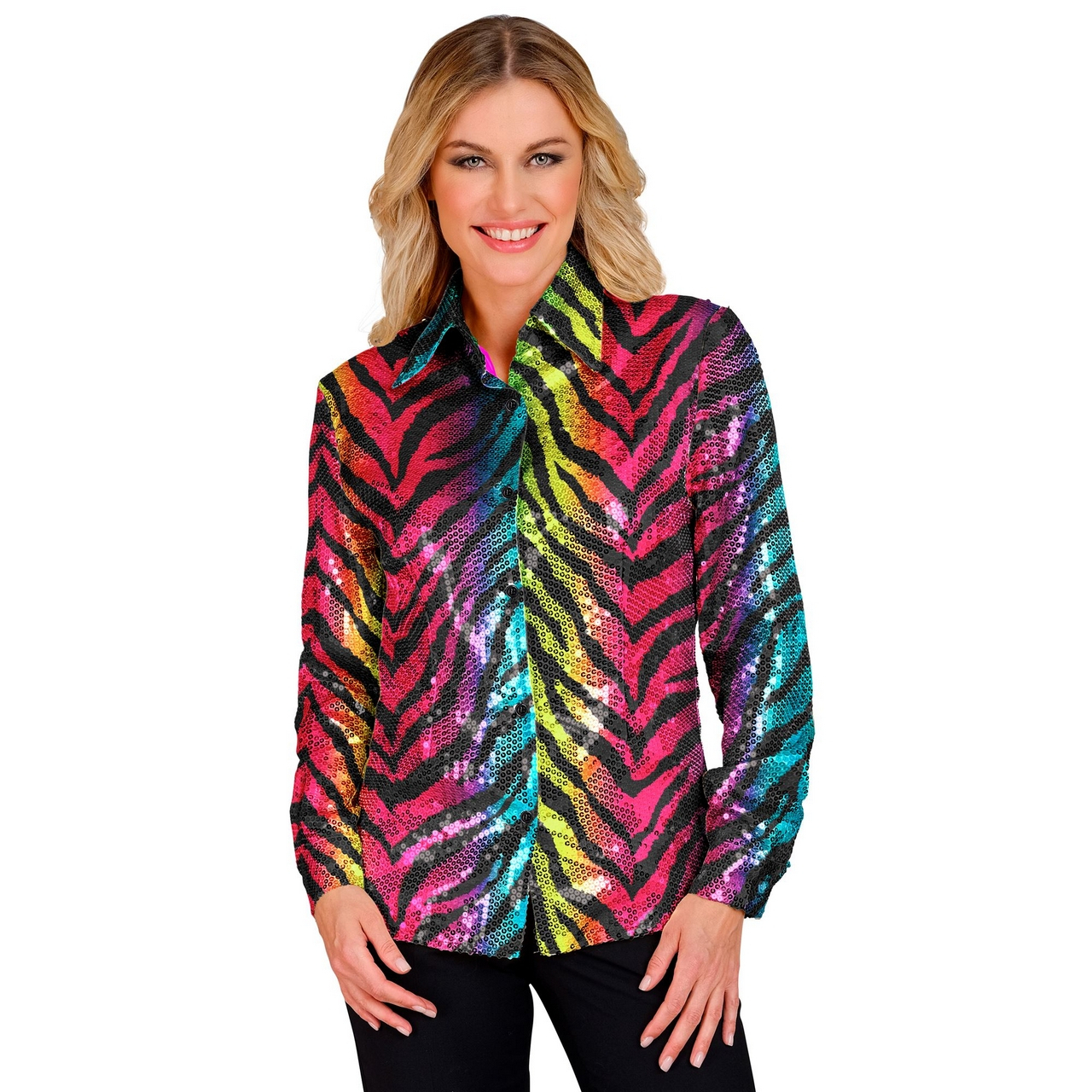 Pailletten Blouse Mega Foute Regenboog Tijger Vrouw