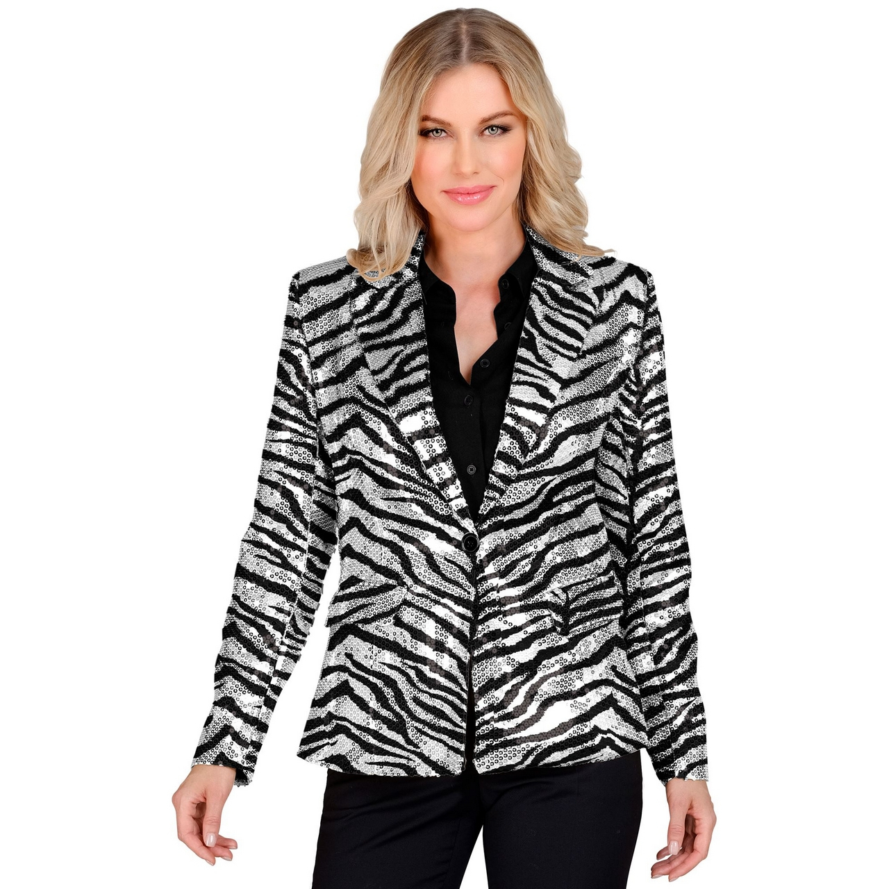 Pailletten Blazer Zebra Zilver Glamour Vrouw Kostuum