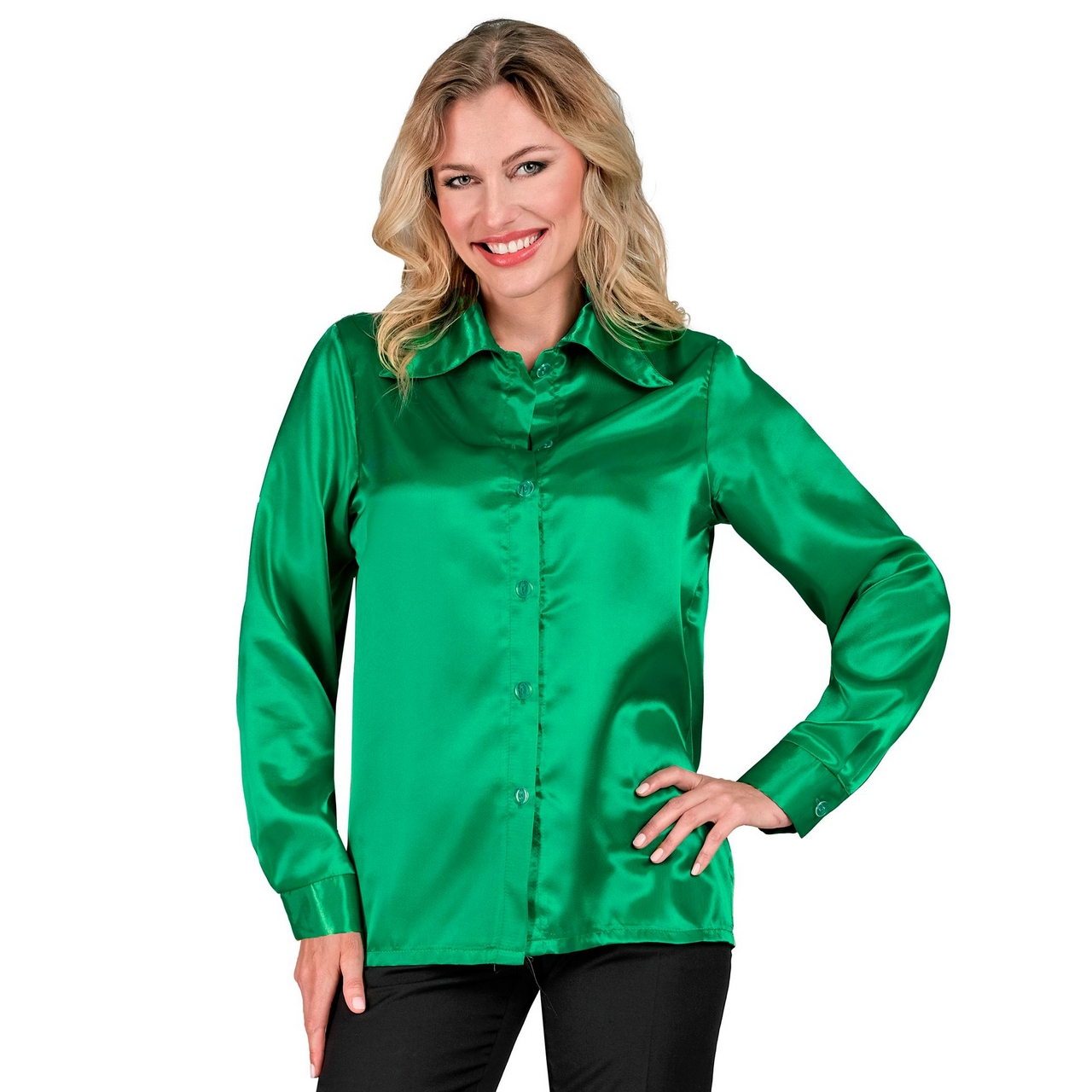 Jaren 70 Blouse Satijn Groen Vrouw