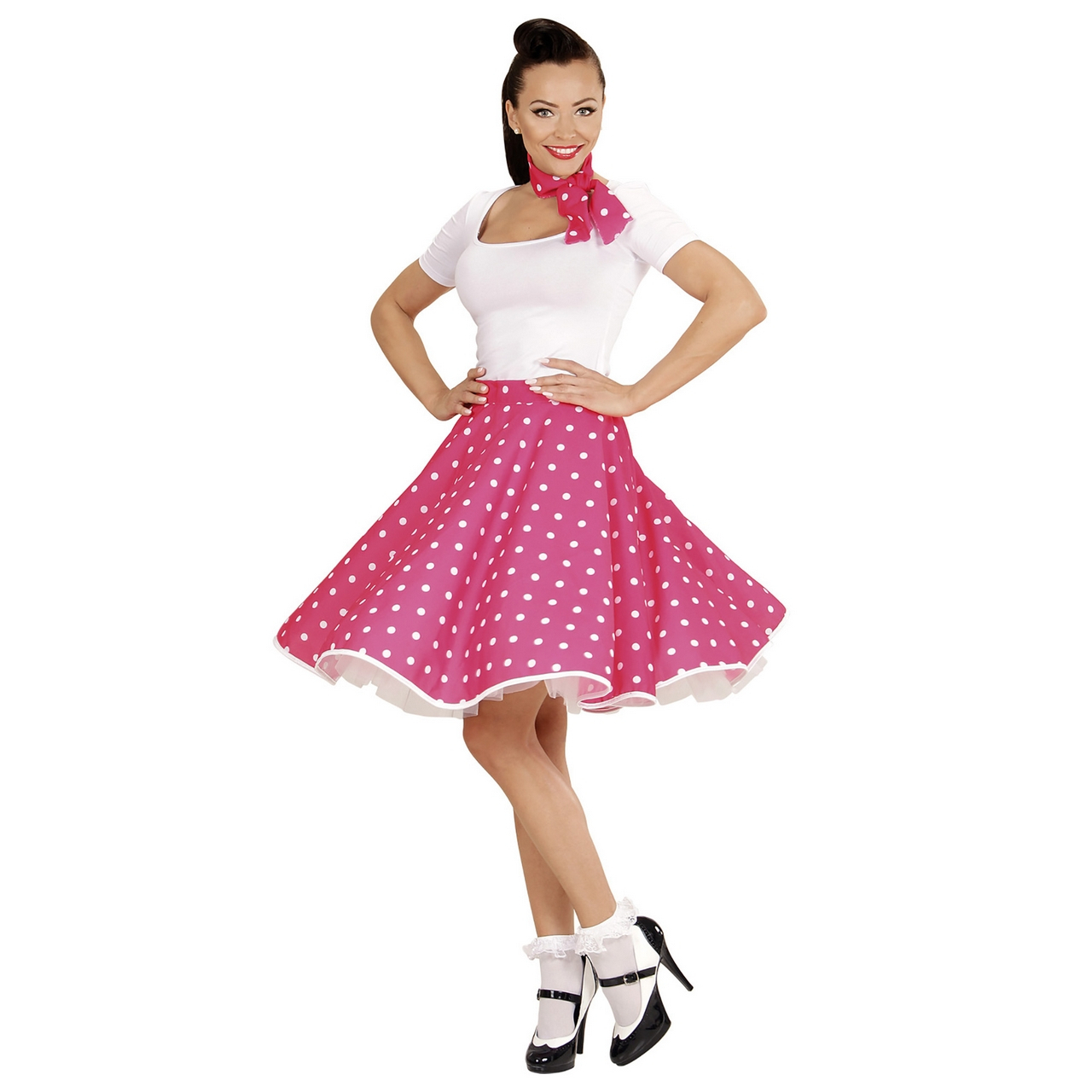 50s Rock And Roll Rok Met Nekband, Roze Pink Jumper Vrouw Kostuum