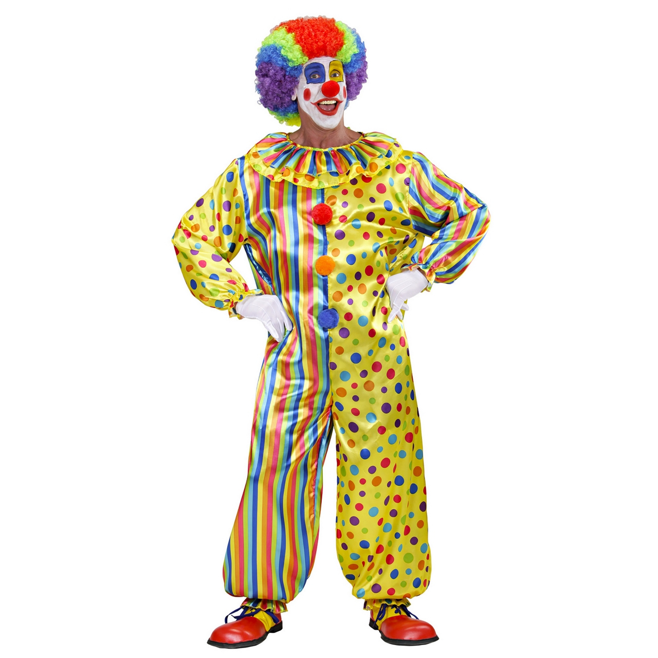 Veelkleurige Clown Jumpsuit Volwassen Kostuum