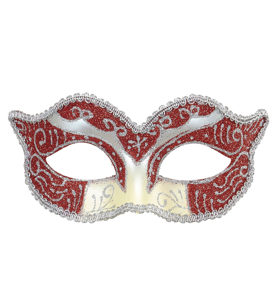 Luxe Oogmasker Hertogin, Rood / Zilver Glitter