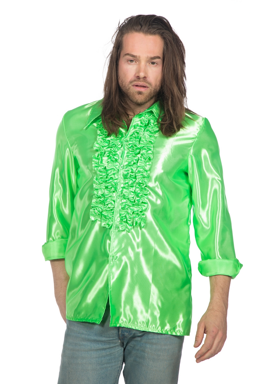 Groene Ruchesblouse Satijn Foute Neon Disco