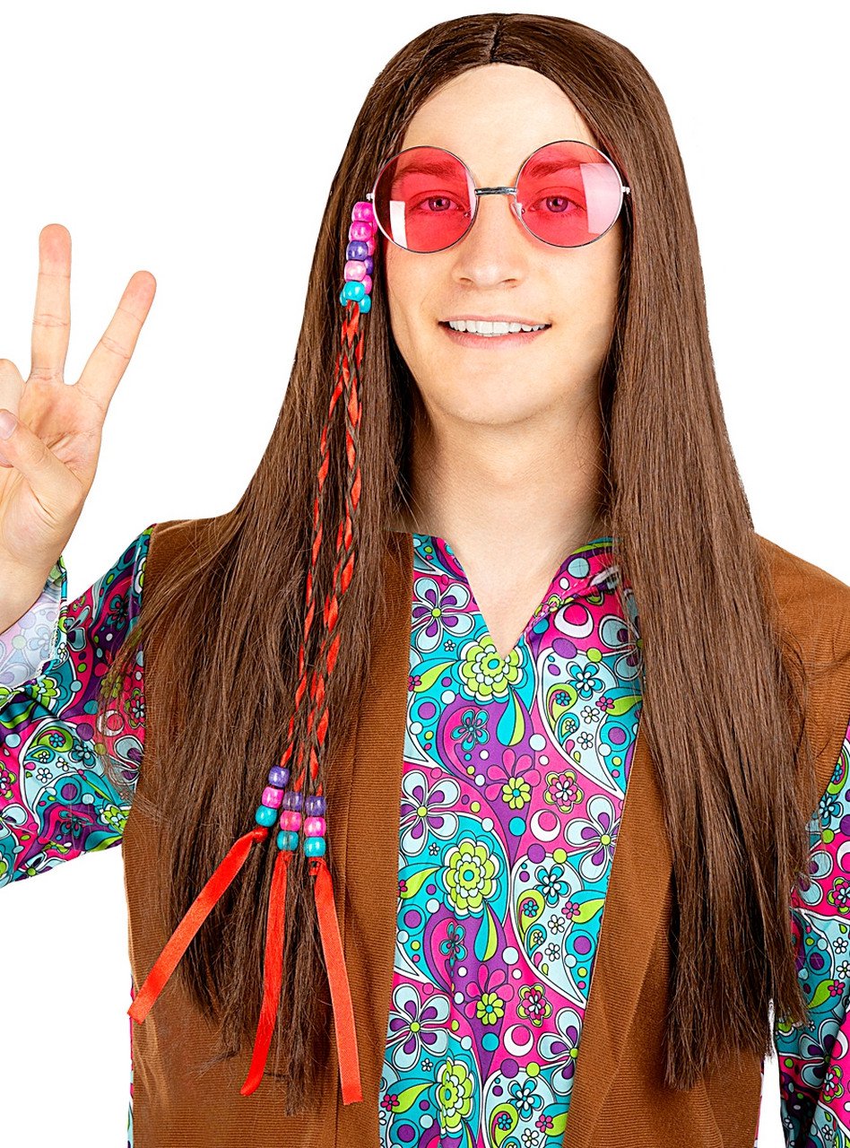 Bruine Lange Hippie Pruik Johnny