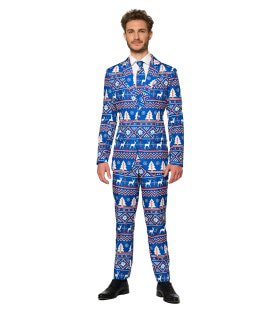 Christmas Blue Nordic Rendier Kerst Man Kostuum