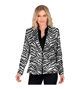 Pailletten Blazer Zebra Zilver Glamour Vrouw Kostuum