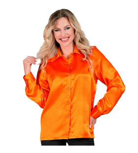 Jaren 70 Blouse Satijn Oranje Vrouw