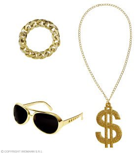 Foute Gouden Rapper Set Zonnebril, Ketting, Armband