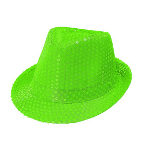 Neon Groene Fedora Hoed Met Pailletten