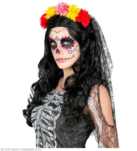 Dia De Los Muertos Sluier Met Gekleurde Bloemen