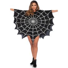 Zwarte Spinnenweb Poncho Met Glitters Vrouw