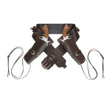 Saloon Shooter Western Dubbel Holster Met Riem Lederlook , Bruin