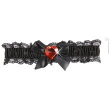 Kousenband Zwart Met Rood Diamanten Hartje