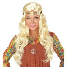 Curly Carla Pruik, Hippie / Middeleeuwen Blond Met Bloemen Hoofdband