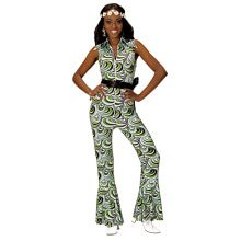 Groovy Geralda 70s Dames Groen Blauwe Jumpsuit, Golven Vrouw Kostuum