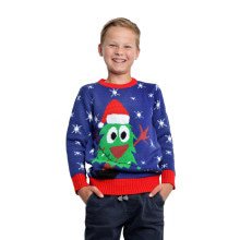 Kersttrui Blauw Met Olijke Kerstboom Kind