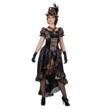 Zwart Glanzend Steampunk Met Tandwielen Vrouw Kostuum